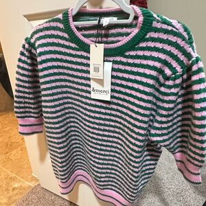 NWT Avara Green and Pink Striped Sweater